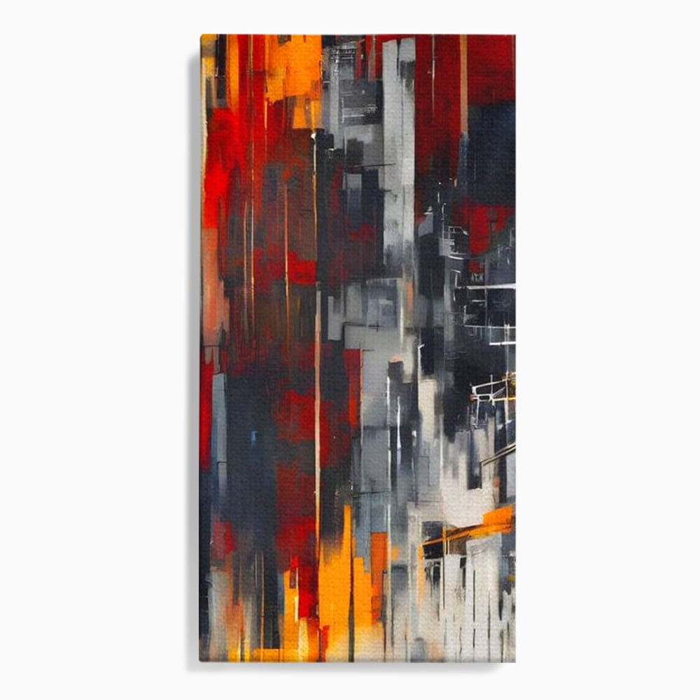 Tablou canvas cu pictura abstracta verticala cu linii urbane, fara rama, pe sasiu de lemn